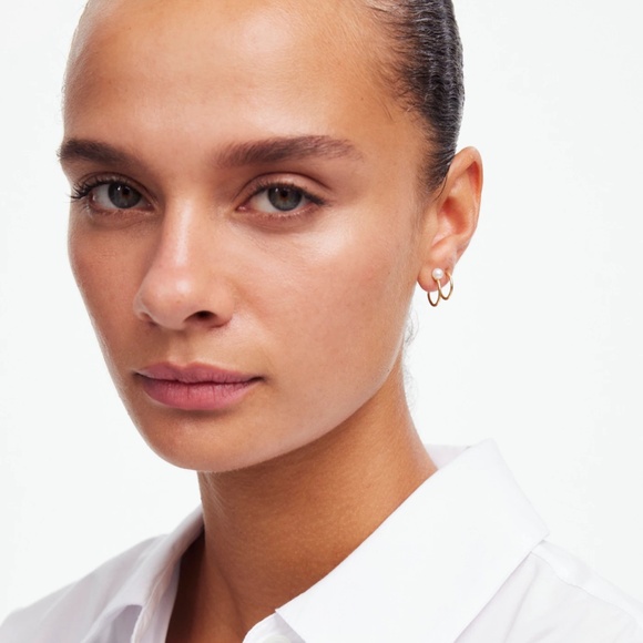 New MADEWELL Freshwater Pearl Double Huggie Hoop Earrings $36 NT445 - Picture 2 of 3